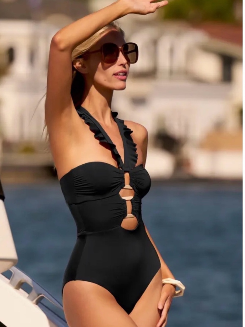Soluna Swim Convertible One-Piece Slimming Swimsuit in Black Size Large NWT